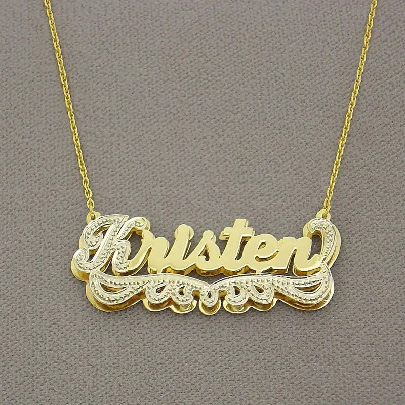 DHQH Customized Necklace Two tone Gold Plated Stainless Steel Pendant Personalized Double Plate Name Necklace Women's Jewelry