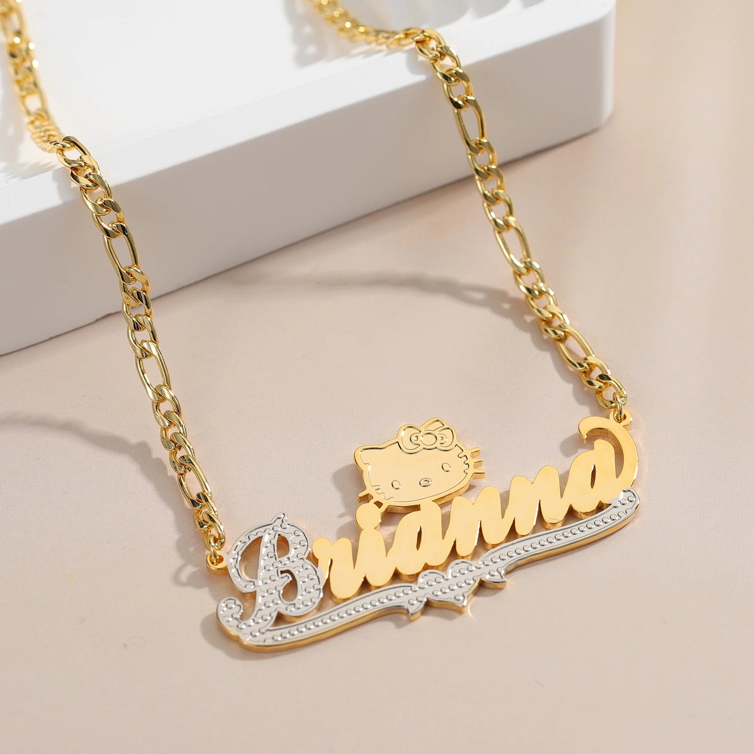 DHQH Customized Necklace Two tone Gold Plated Stainless Steel Pendant Personalized Double Plate Name Necklace Women's Jewelry