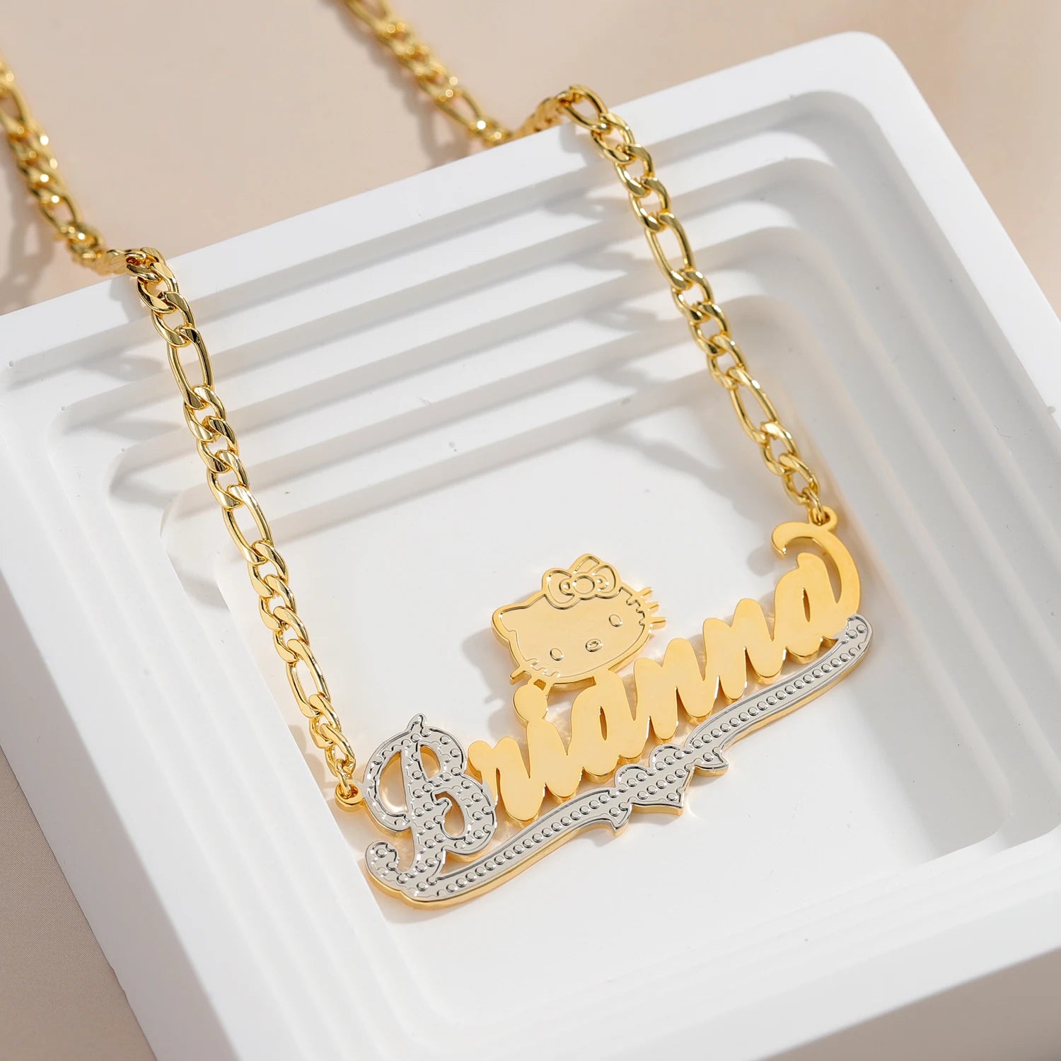 DHQH Customized Necklace Two tone Gold Plated Stainless Steel Pendant Personalized Double Plate Name Necklace Women's Jewelry