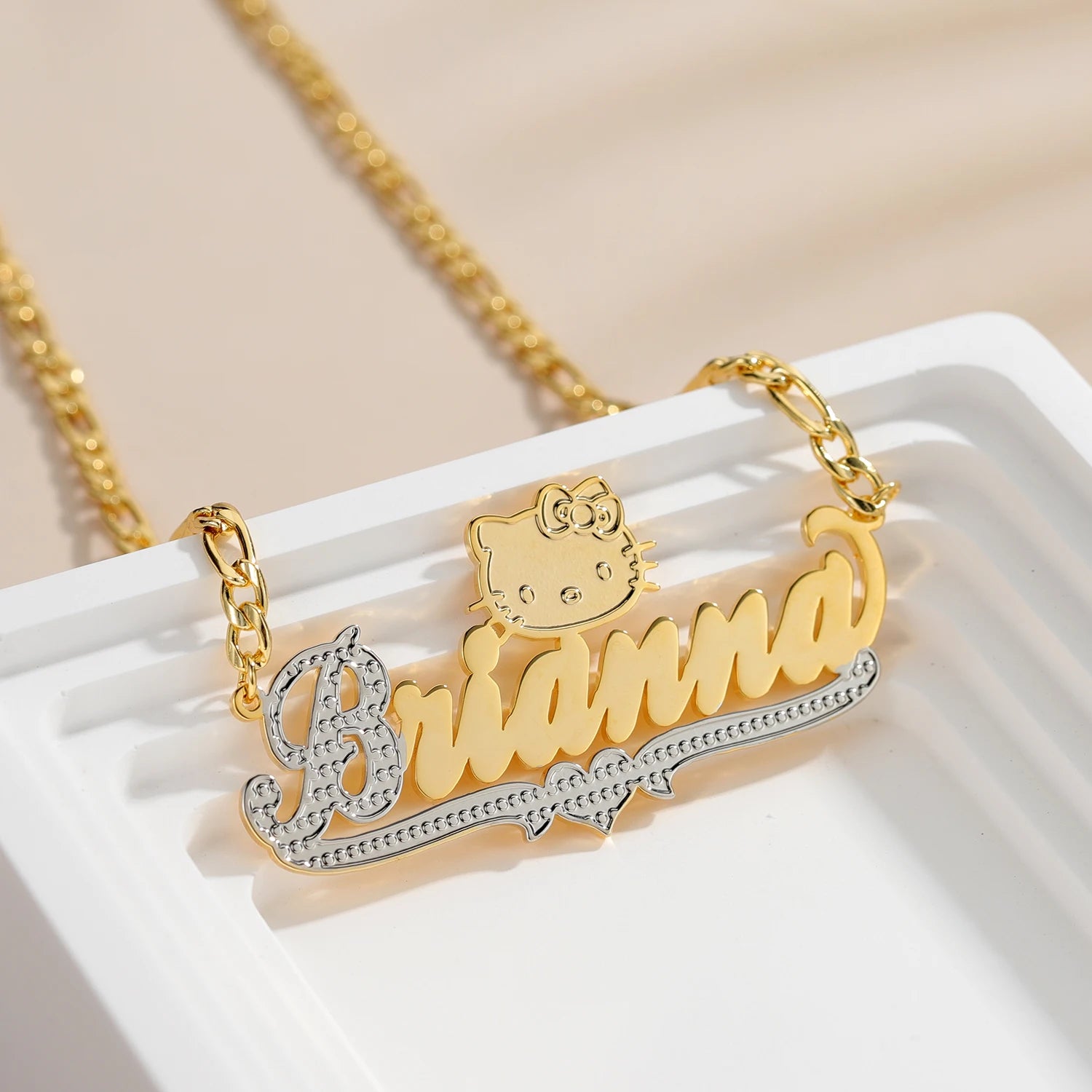 DHQH Customized Necklace Two tone Gold Plated Stainless Steel Pendant Personalized Double Plate Name Necklace Women's Jewelry