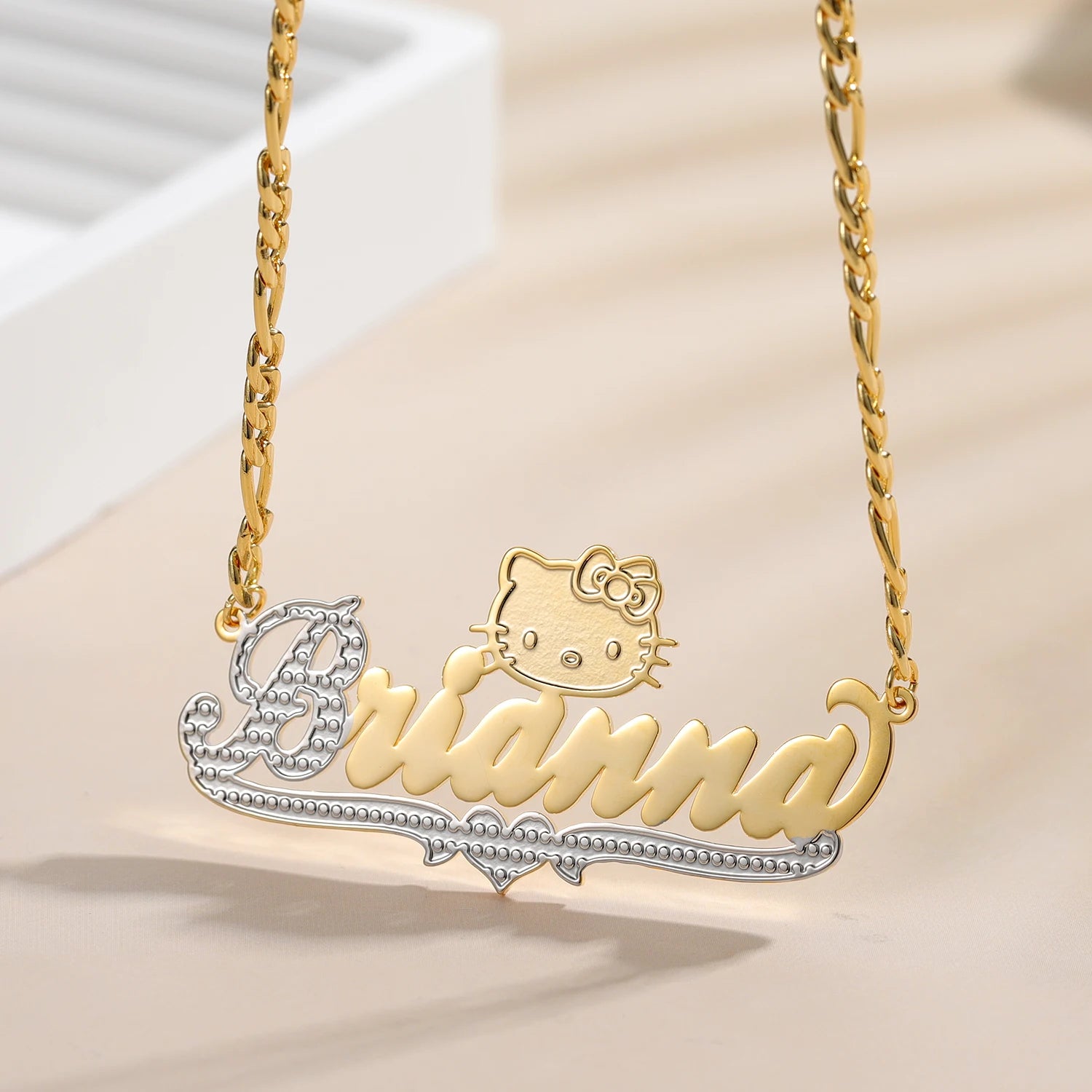 DHQH Customized Necklace Two tone Gold Plated Stainless Steel Pendant Personalized Double Plate Name Necklace Women's Jewelry