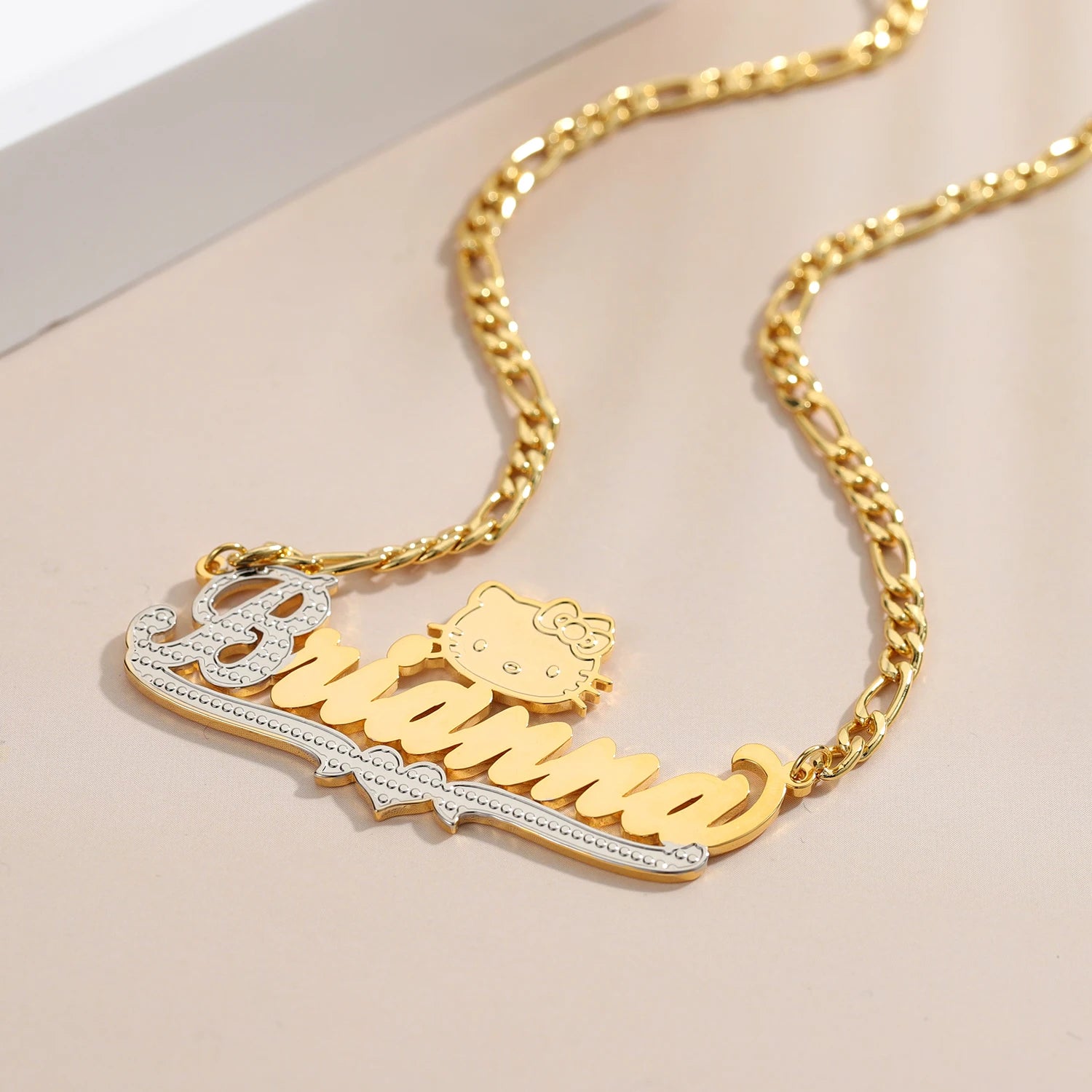 DHQH Customized Necklace Two tone Gold Plated Stainless Steel Pendant Personalized Double Plate Name Necklace Women's Jewelry