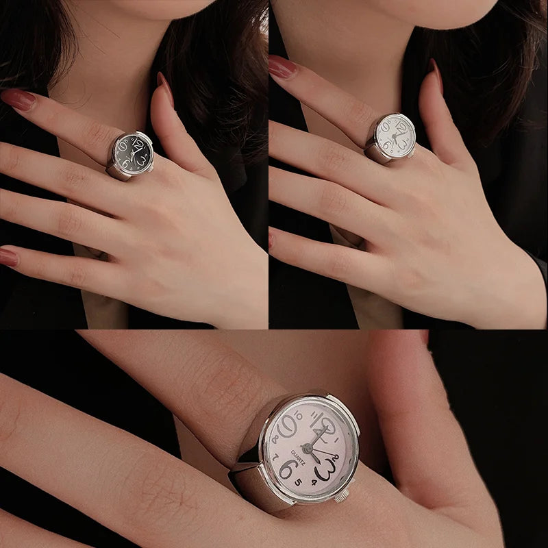 Mini Vintage Finger Ring Watch Round Creative Quartz Watches Fashion Couple Watches Accessories