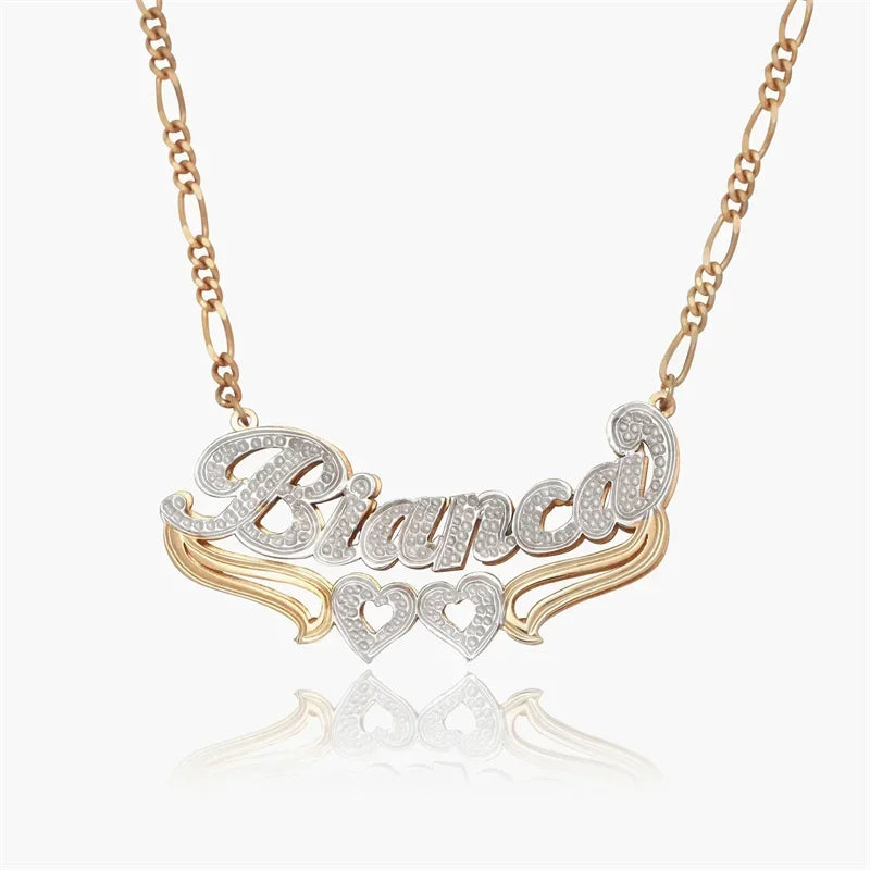 DHQH Customized Necklace Two tone Gold Plated Stainless Steel Pendant Personalized Double Plate Name Necklace Women's Jewelry